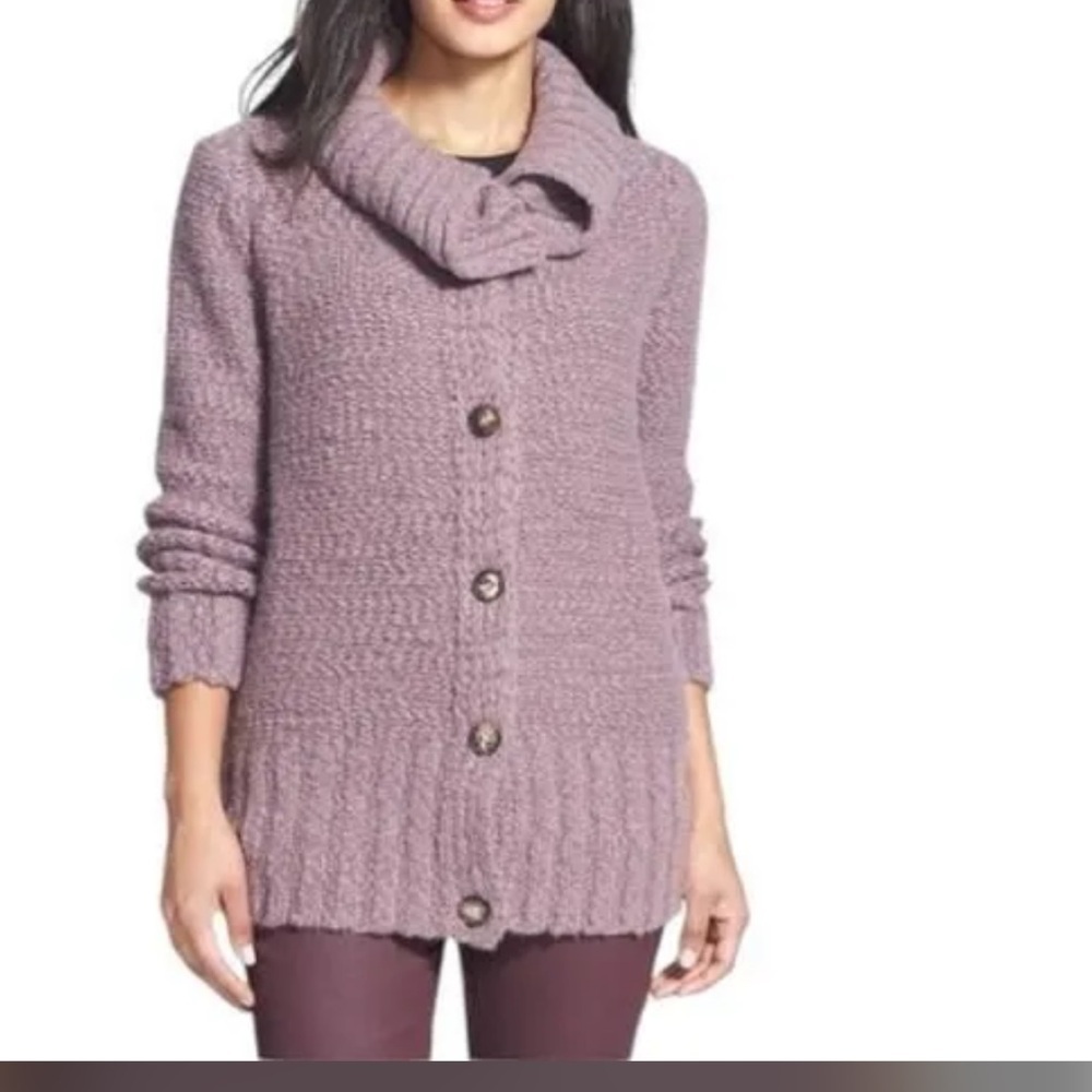 LAFAYETTE 148 Alpaca Virgin Wool Button Down Knit Purple Cardigan size M